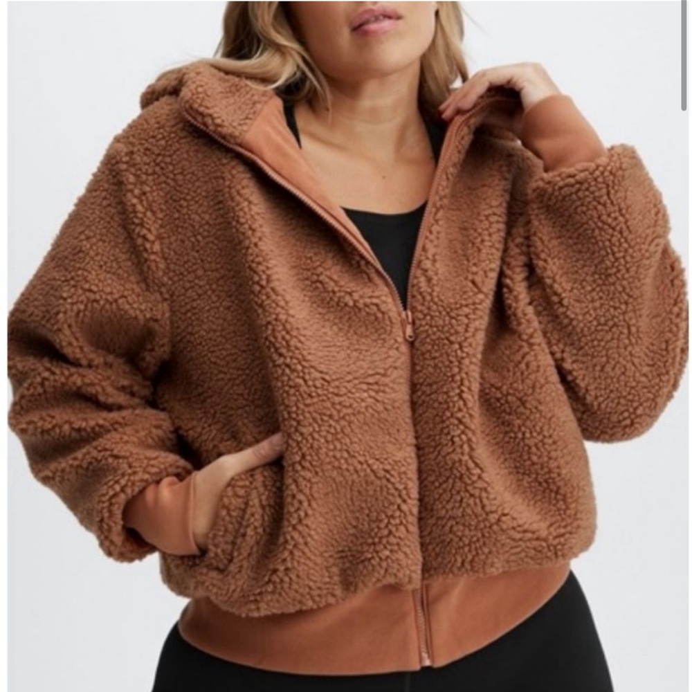 Fabletics Summit Teddy Jacket, Toffee, Size Small - image 3